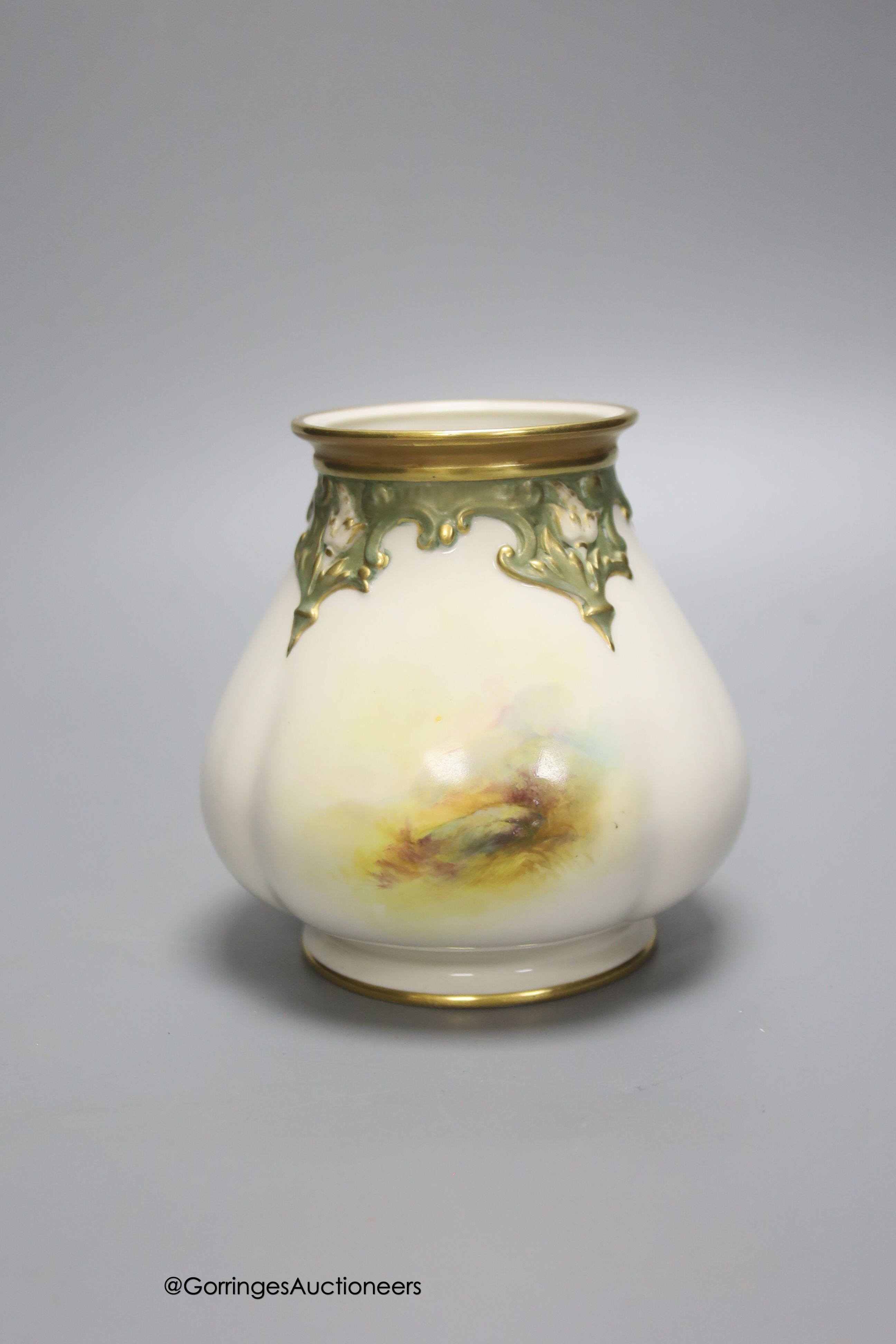 A Royal Worcester vase, painted with Highland sheep, signed E. Barker, 11cm